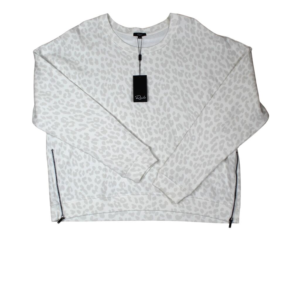 Rails Sweatshirt Womens Size XXL White Gray Leopard Print Side Zip Pullover